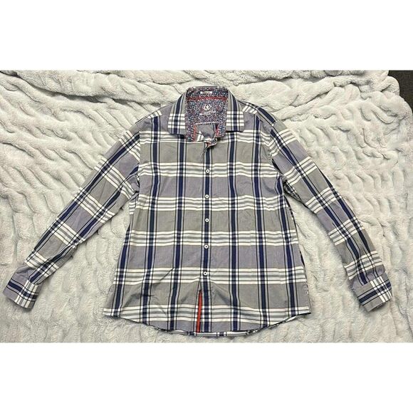 Bugatchi Shirt Mens XL Multicolor Long Sleeve Button Down Plaid Shaped Fit - Picture 1 of 9